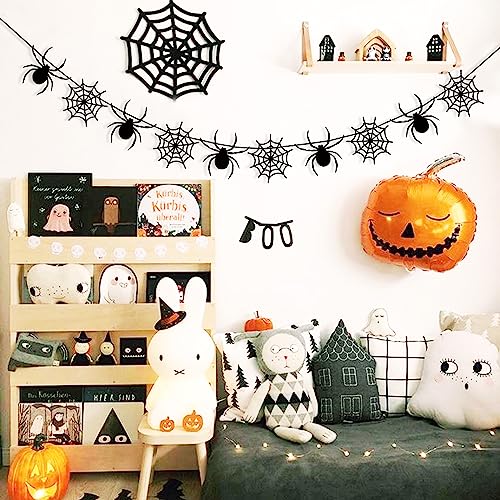 Halloween Spider Web Banner Garland - Felt Spiders & Webs, Indoor Outdoor Decorations
