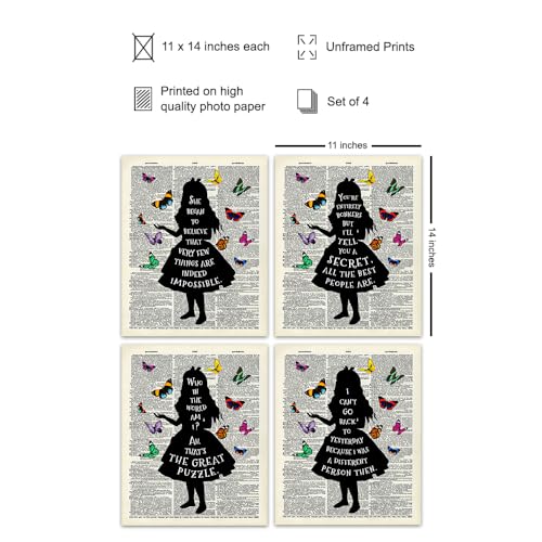 Kids Dictionary Wall Art Set - Alice in Wonderland 11x14 Unframed Prints - Girl Room Decor