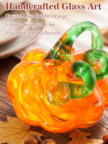 Bright Orange 3.5-Inch Handmade Blown Glass Pumpkin for Fall Home Decor