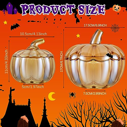 Glass Pumpkin Candy Jar with Lid - Large & Small Halloween Decor - Amber Variation
