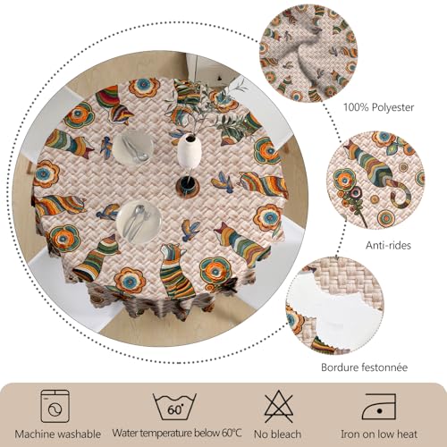 Vintage Cat Round Tablecloth 60 Inch Waterproof & Stain-Resistant