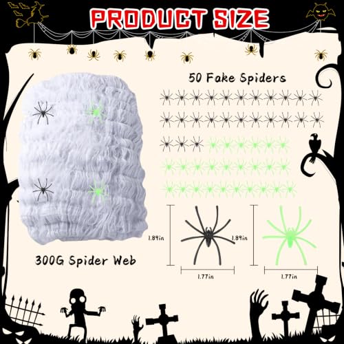 2000 sqft Spider Web Decoration Halloween with 50 Black & Green Spiders - Variation of THIS listing