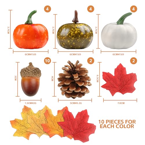 Fall Artificial Pumpkin Decor Set - 64 Pcs Halloween & Thanksgiving Table Centerpiece