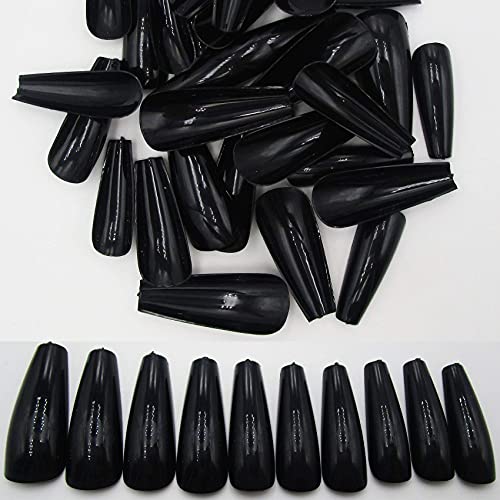Black Coffin Press-On Nails Long Fake Nails 120pcs - Easy Glue On Manicure