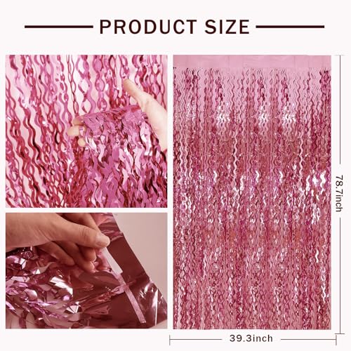 Pink Streamers Fringe Photo Backdrop - Rose Pink Wall Decor 2 Pack