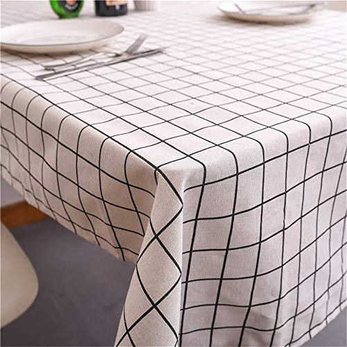 Rectangle Linen Tablecloth 23x23 Wrinkle-Resistant Washable White Checkered Dining Cover - C-White Plaid