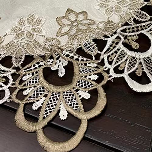 Beige Embroidered Lace Oval Tablecloth - 23.6 x 47 Inches Dust Cover