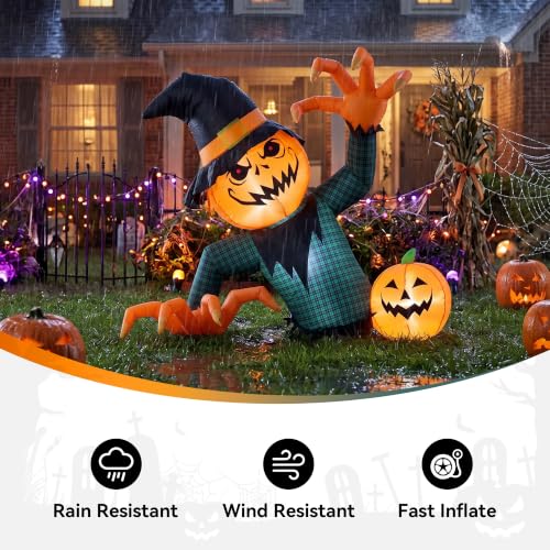 Halloween Inflatable Giant Pumpkin Ghost Decoration - 5FT Outdoor Yard Decor with LED Lights - Variation: Pumpkin Ghost