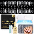 Medium Almond Gel Tips Nail Kit - Pre-Etched False Nail Tips with UV Lamp & Glue