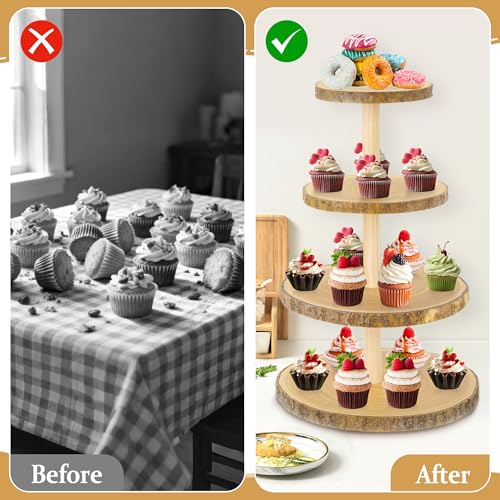 Wooden 4-Tier Cupcake Tower Stand with Large Capacity for Parties