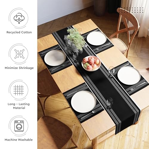 Encasa XO Black Ladder Cotton Table Runner 13x94 - Modern Dining Decor