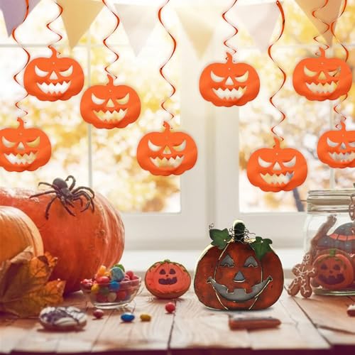 Halloween Pumpkin Hanging Decorations - Orange Swirls, Party Favors, 15pcs - Pumpkin-Orange
