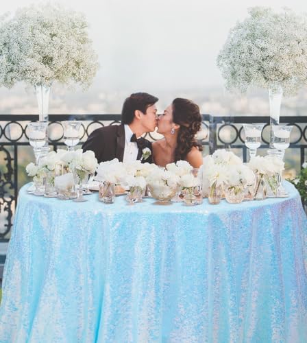 Iridescent Aqua Sequin Round Tablecloth 120 Inch Ocean Blue Mermaid Party Decor Variation of This Listing