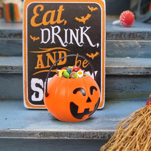 Halloween Pumpkin Candy Buckets Set of 2 - 6.69-Inch Plastic Trick-or-Treat Pails
