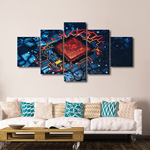 Motherboard Circuit Wall Art Canvas - 60x32 Inches, Modern Tech Decor - Variation of Artwork-08