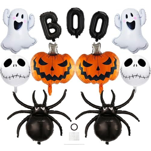 Halloween Balloon Decoration Kit with Ghost, Pumpkin, Skull & Spider Foil Balloons - 11 Pcs