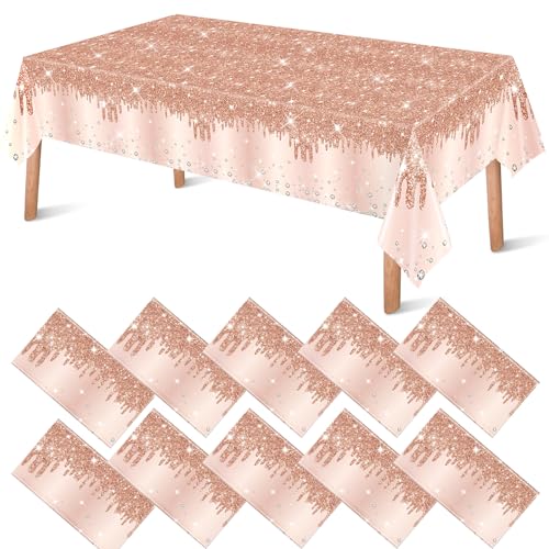 Rose Gold Glitter Diamond Plastic Tablecloth 54x108 Inch - 12 Pack Party Supplies