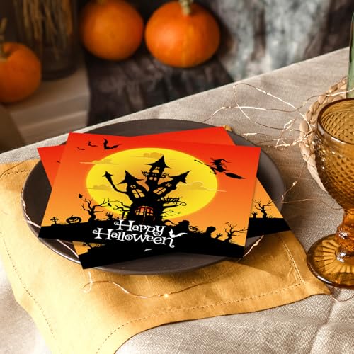 80Pcs Halloween Paper Napkins - Spooky Black and Orange Table Decor