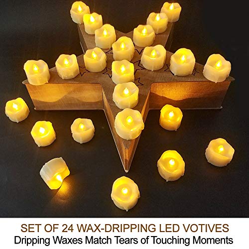 Cream Wax Dripping Flameless Votive Candles Set of 24 with Remote & Timer
