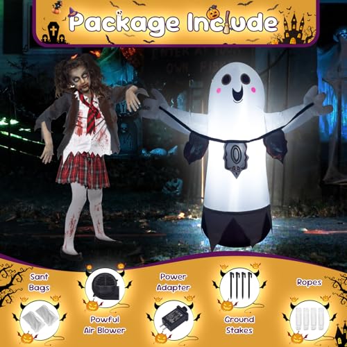 VIKIMORA White Ghost Halloween Inflatable Decor with LED Light - 3.5ft Spooky Yard Decoration
