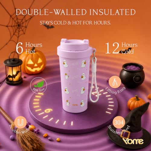 Halloween Ceramic-Lined Insulated Coffee Mug with Infuser - 17oz, Leak-Proof, One-Hand Pop Open Lid