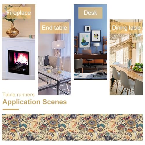 W13x36 Inch Boho Paisley Table Runner - Beige Floral Fabric for Home & Party