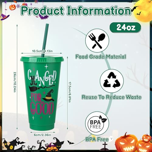 Pink and Green Plastic Cups with Lids and Straws - 12 Pack, 24 oz - Variation of Pink, Green / 12