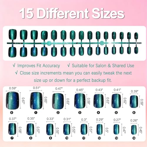Allstarry Cat Eye Press-On Nails 120pcs Short Square Galaxy Blue - Chameleon Glossy