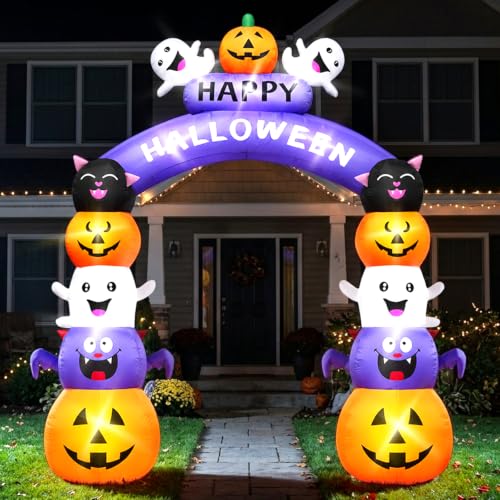 8FT Halloween Inflatable Pumpkin Archway with LEDs, Outdoor Yard Decor