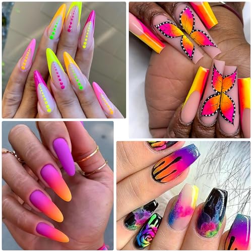 Bright Fluorescent Nail Pigment Powder Set - 12 Neon Colors for Nail Art & DIY Crafts