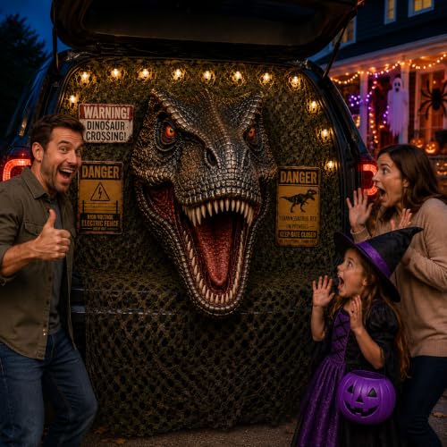 Dinosaur Trunk or Treat Decorations Kit Halloween Jungle Safari Car Garage Set with Backdrop