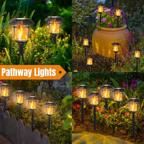 Solar Flame Torch Lights Outdoor - Warm White Flickering Garden Lanterns, Waterproof, Hanging & Stake Options
