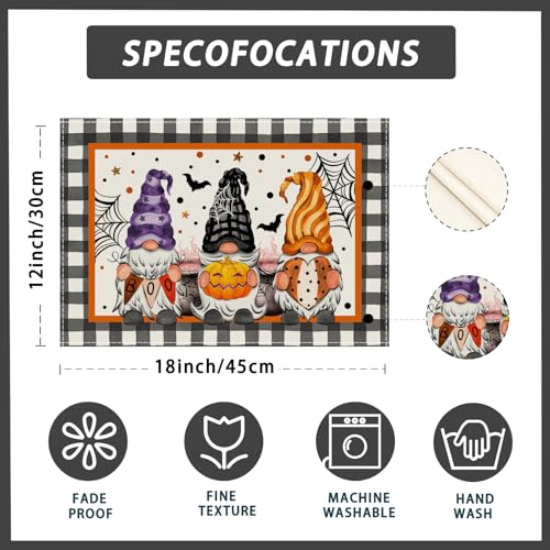 Halloween Gnome Round Placemats Set of 4 - 12x18 Inch Table Decor