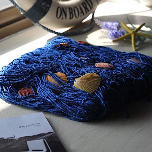 Blue & Beige Handmade Fish Net Decoration 79x59in Nautical Wall Decor
