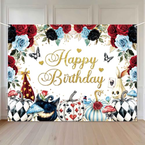 Wonderland Birthday Backdrop 8x6ft Halloween Floral Fairy Theme Photo Background - Variation of Birthday