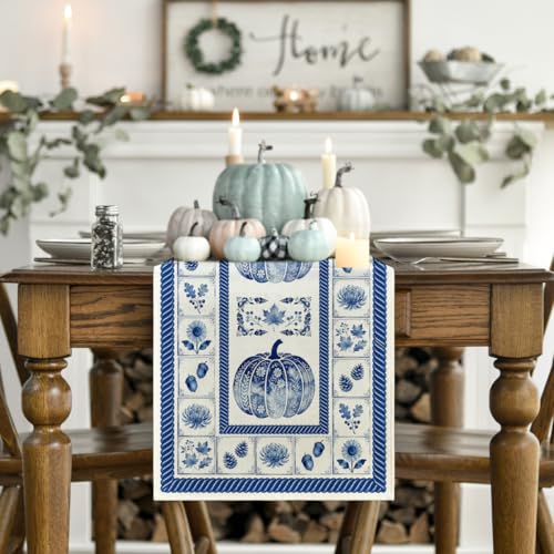 Artoid Mode 13x108 Inch Fall Table Runner Blue for Home & Party Decor
