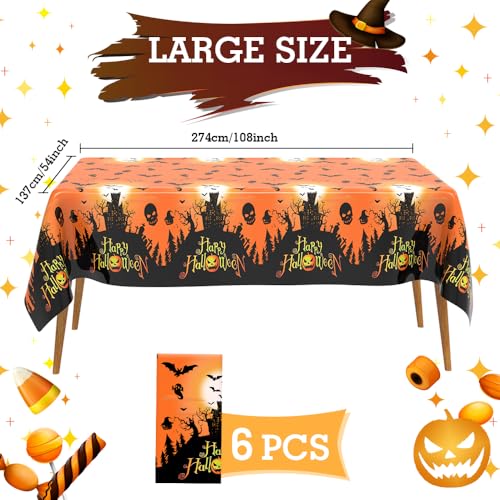 Yellow Halloween Disposable Plastic Tablecloth 6pcs 108x54 Inches for Party Decor