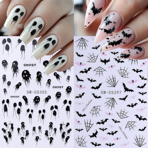 Halloween Nail Stickers Set - Halloween Designs, 12 Sheets, 3D Self-Adhesive Nails Decorations