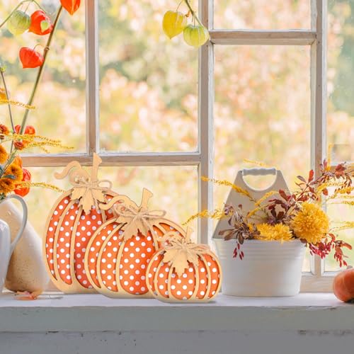 Fall Wooden Pumpkin Decor Set - 3 Handmade Autumn Centerpieces for Home & Table