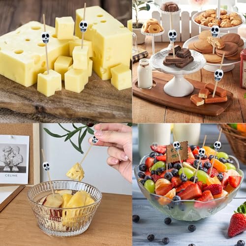 Skull Head Bamboo Cocktail Picks 100PCS Food Skewers for Fruit, Appetizers & Drinks