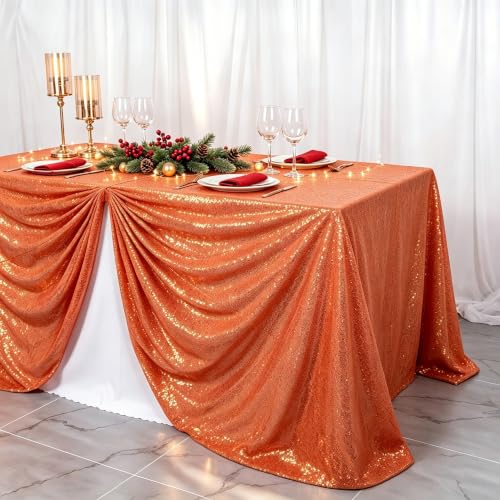 Orange Sequin Table Cloth 60x102 Inch for 6ft Rectangle Tables - Festive Event Decor