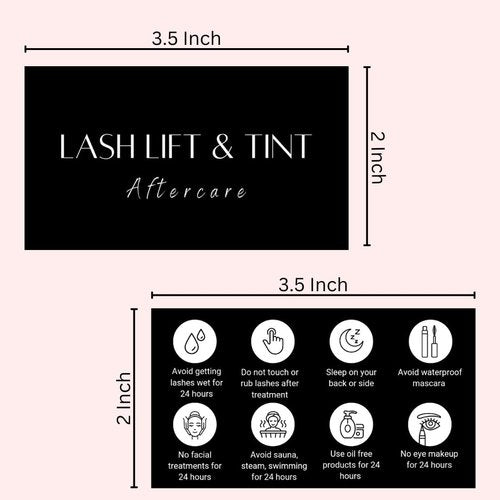 Lash Lift and Tint Aftercare Card | 50 Pack | 2x3.5 Inch Business Card Size | Lash Lift and Tint, Black & White Simple Design with Illustration & Instruction