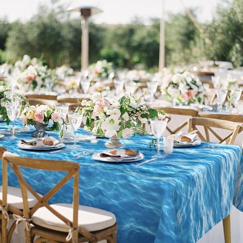 Ocean Water Wave Tablecloth Set - 3 Pack 54x108 Inches Blue Beach Party