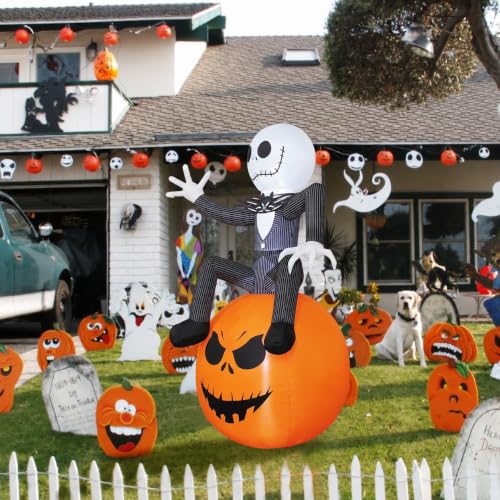 6Ft Inflatable Halloween Skeleton and Pumpkin Yard Decoration with LED Lights