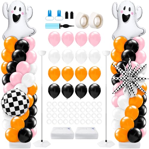 Halloween Balloon Arch Kit with Ghost & Star Foil Balloons - Pink, Orange, Black, White, Ghost Variation