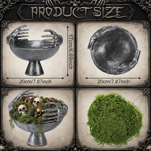 Halloween Skeleton Candy Bowl Resin with Artificial Moss - Gothic Skeleton Hand Design