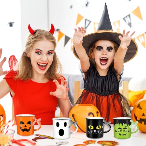 Halloween Mini Coffee Mugs Set - Cat Ghost Pumpkin Monster - 4 Pack