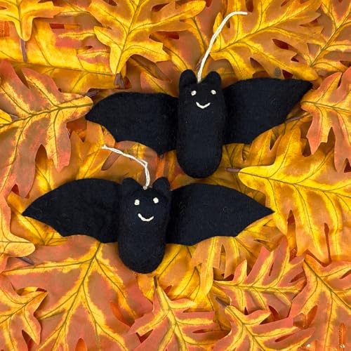 Halloween Felt Bat Decorations - 2-Pack Handmade Felt Halloween Decor for Indoor & Outdoor Use - Bat, 2-Pack