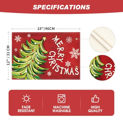 Christmas Pine Red Placemats Set of 4 - Holiday Table Decor for Dining & Parties