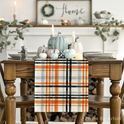 Artoid Mode Plaid Fall Table Runner 13 x 90 Inch - Orange & Black